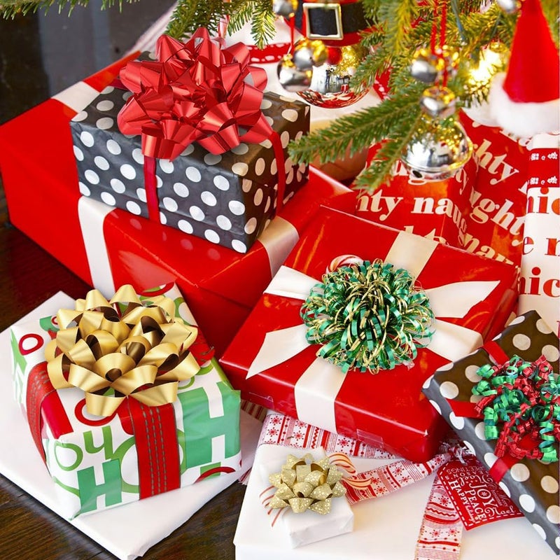 YUJUN 23PCS Christmas Gift Bows Decoration Set Xmas Pull Paper Present Bows Assortment with Christmas Gift Ribbons Wrapping Bows for Christmas New Year Wedding Decoration(Red Green) - Image 4